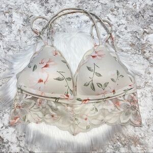 PINK Bralette Padded Bra Lace Floral